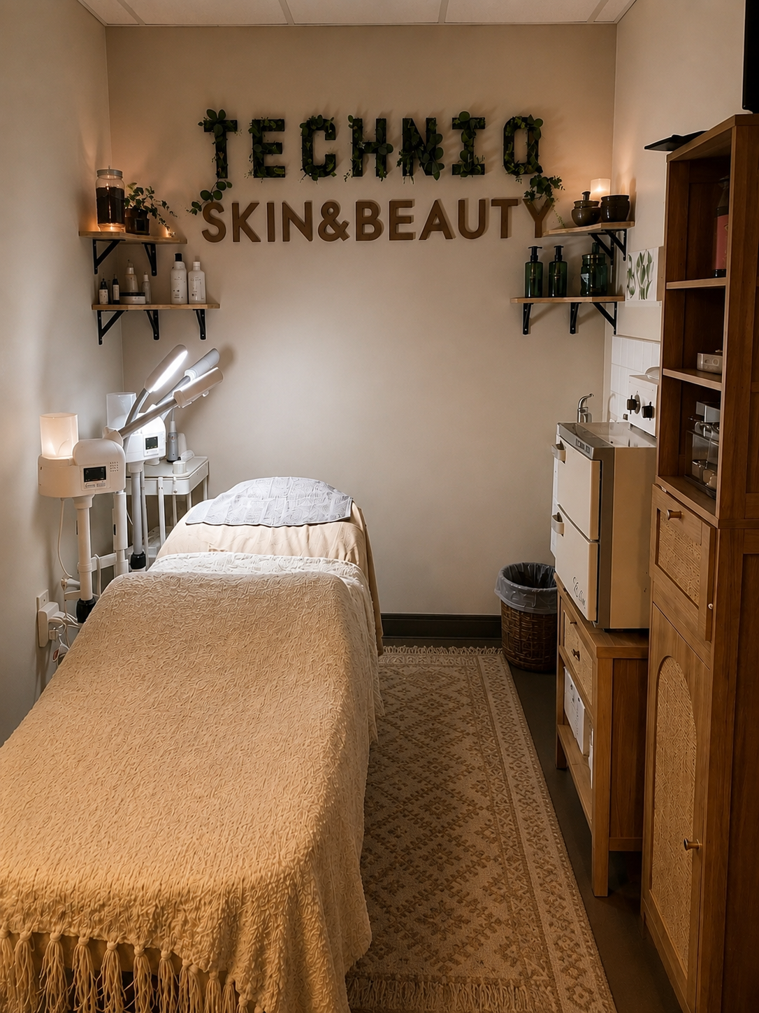 Facial treatment room at Techniq Skin and Beauty, a licensed esthetician studio in Manchester, CT